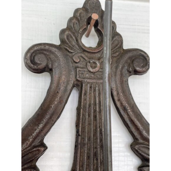 Antique Cast Iron Lyre Shape Paper/bill/ receipt Spike Wall Hanging - Picture 5 of 12